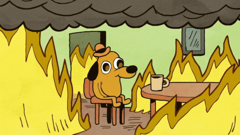 This is fine dog sitting in a burning room.